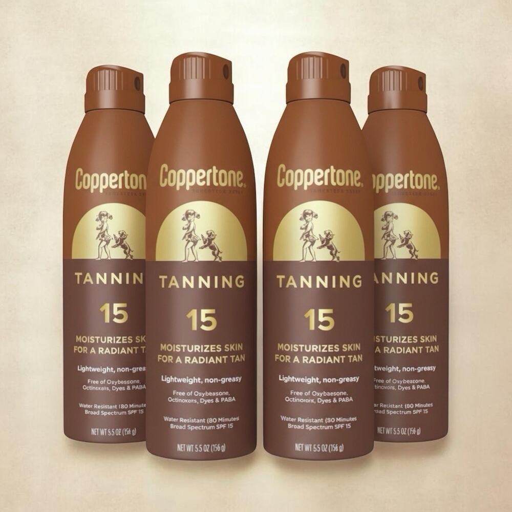 4 Coppertone Tanning Sunscreen Spray with Broad Spectrum SPF 15, Water Resistant